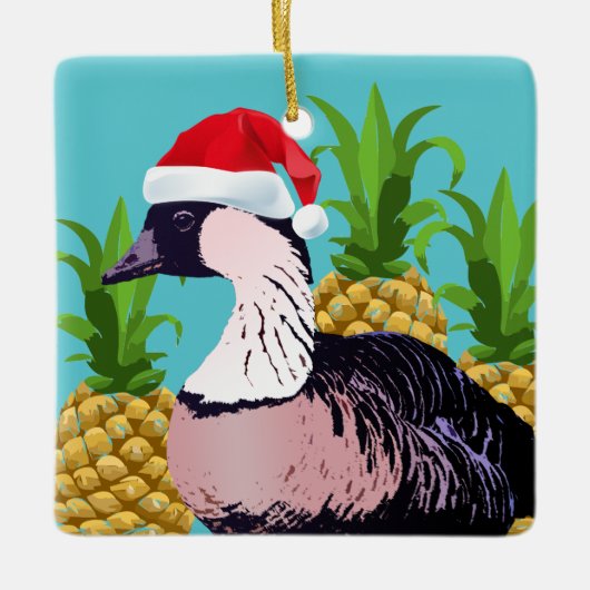 Niedlich Hawaiian Santa Nene Mele Kalikimaka Aqua Keramikornament (Vorderseite)