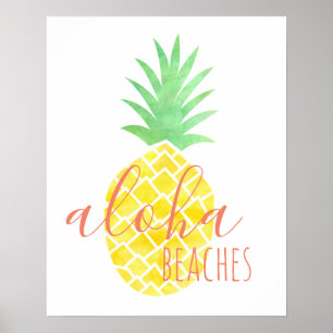 Niedlich Hawaiian Watercolor Ananas Aloha Strände Poster