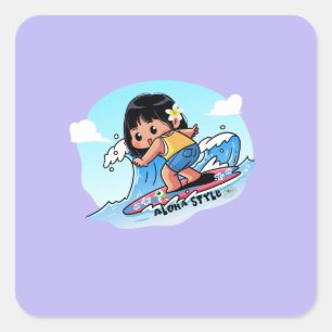 Niedlich Hawaiianische Surfer Girl Quadratischer Aufkleber