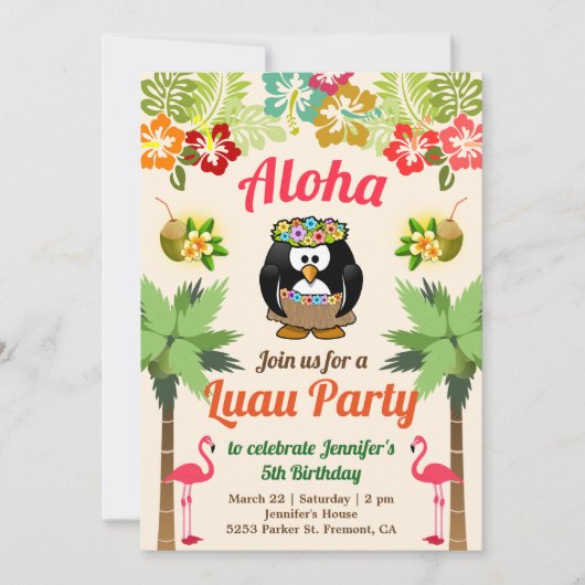 Niedlich Hawaiianpinguin | Luau Birthday Party Ein Einladung (Vorderseite)