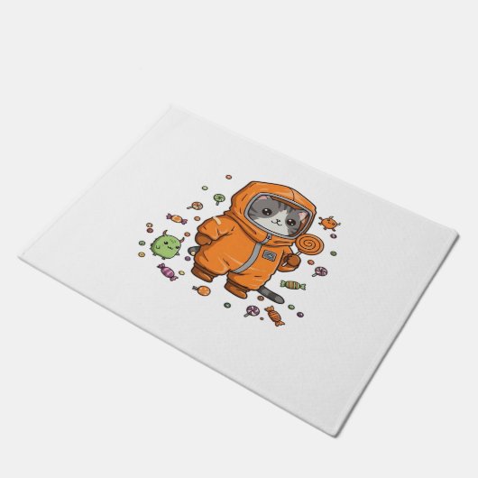 Niedlich Hazmat Cat Halloween Candy Monster Fun Ov Fußmatte (Schrägansicht)