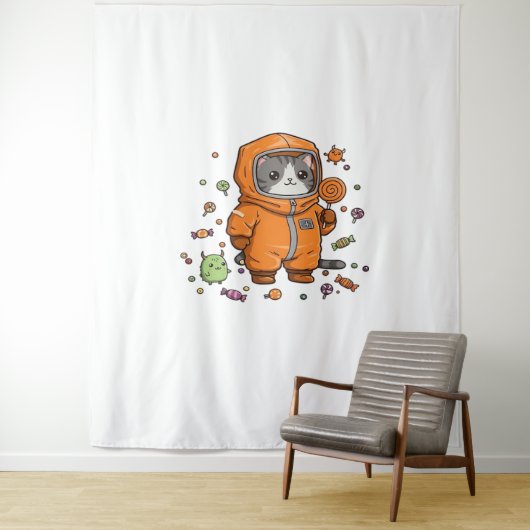 Niedlich Hazmat Cat Halloween Candy Monster Fun Ov Wandteppich (Beispiel)