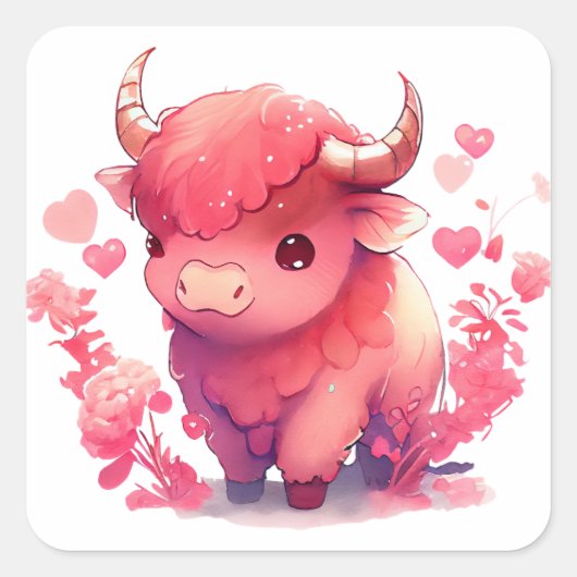 Niedlich Heart Buffalo Valentine Quadratischer Aufkleber (Vorderseite)