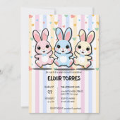 Niedlich Heart Bunny Hoppers Babydusche Einladung (Vorderseite)