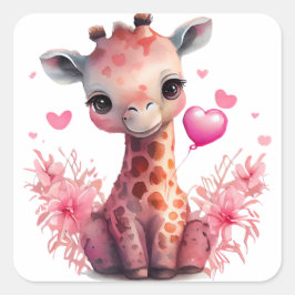 Niedlich Heart Giraffe Valentine Quadratischer Aufkleber