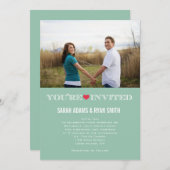 Niedlich Heart Green Red Wedding Foto Einladungen (Vorne/Hinten)