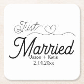 Niedlich Heart Just Married Calligraphy Wedding Da Rechteckiger Pappuntersetzer (Vorderseite)