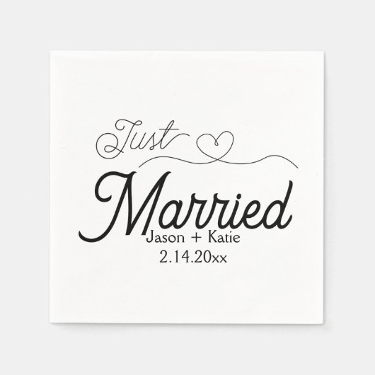 Niedlich Heart Just Married Calligraphy Wedding Da Serviette (Vorderseite)