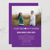 Niedlich Heart Lila Hochzeit Foto Einladungen (Vorne/Hinten)