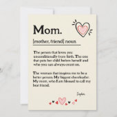 Niedlich Heart Mama Wörterbuch Muttertag Feiertagskarte (Vorderseite)