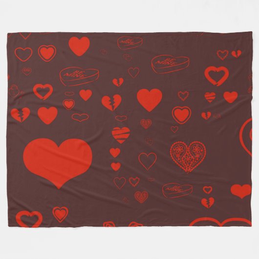 Niedlich Heart Modern Red Pattern Fleecedecke (Vorderseite (Horizontal))