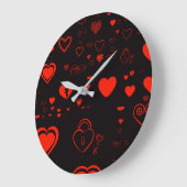 Niedlich Heart Modern Red Pattern Große Wanduhr (Winkel)