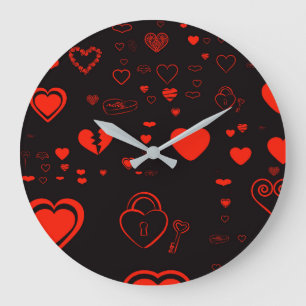 Niedlich Heart Modern Red Pattern Große Wanduhr
