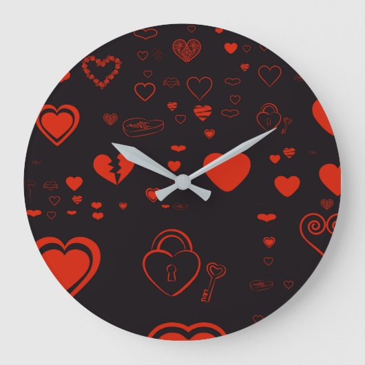 Niedlich Heart Modern Red Pattern Große Wanduhr (Vorderseite)