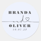 Niedlich Heart Script Romantic Dusty Blue Wedding Runder Aufkleber (Vorderseite)