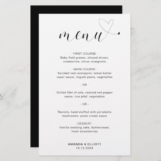 Niedlich Heart Simple Modern Wedding Menu (Vorne/Hinten)