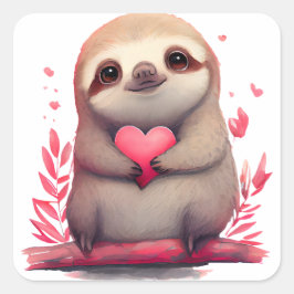 Niedlich Heart Sloth Valentine Quadratischer Aufkleber