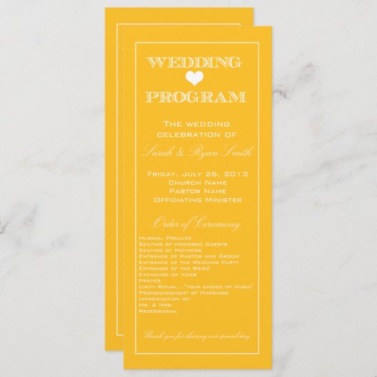 Niedlich Heart Yellow Wedding Program Programm (Vorne/Hinten)