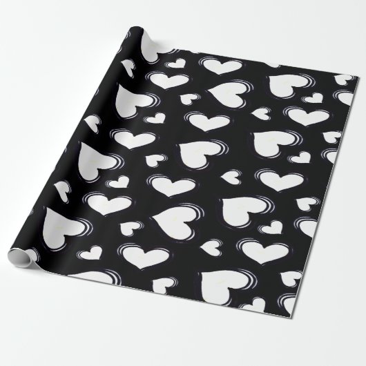 Niedlich Hearts Black Geschenkpapier (Ungerollt)