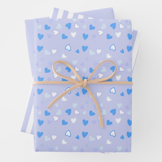 Niedlich Hearts Blue Geschenkpapier Set (Beispiel)