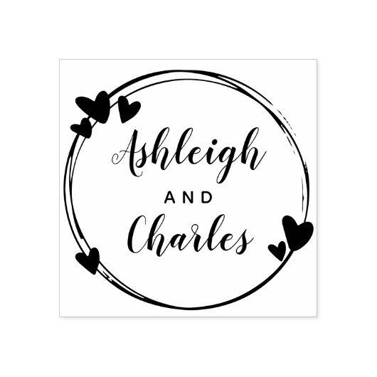 Niedlich Hearts Calligrafy Names Gummistempel (Prägung)