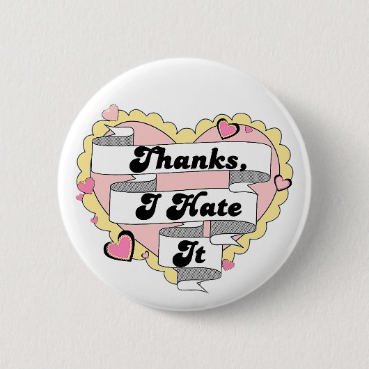 Niedlich Hearts Gelbe Spitzen und Rosa Danke, ich Button (Vorderseite)