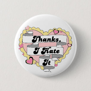 Niedlich Hearts Gelbe Spitzen und Rosa Danke, ich Button
