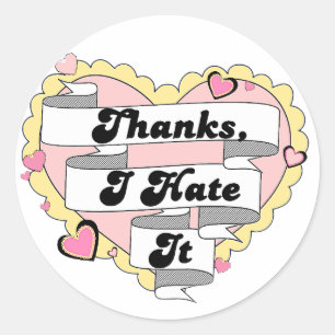 Niedlich Hearts Gelbe Spitzen und Rosa Danke, ich Runder Aufkleber