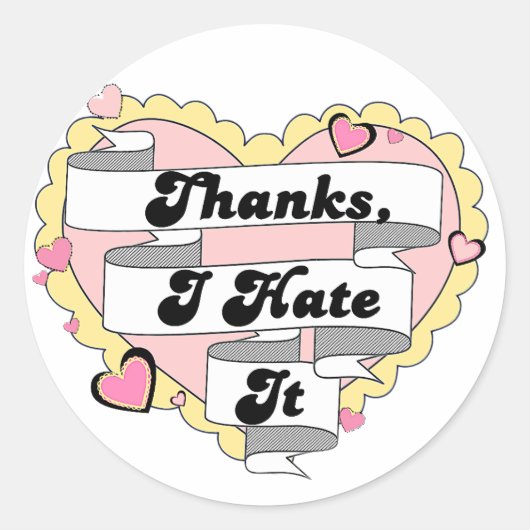 Niedlich Hearts Gelbe Spitzen und Rosa Danke, ich Runder Aufkleber (Vorderseite)