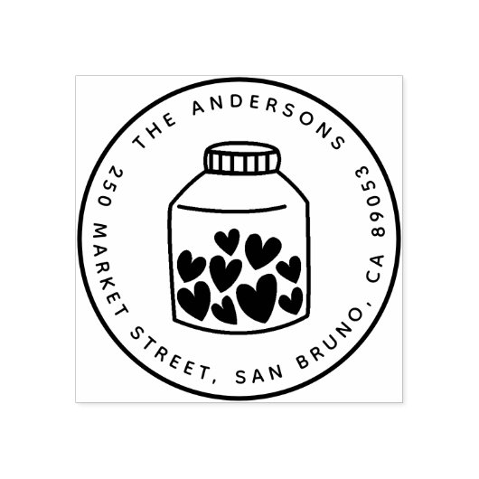 Niedlich Hearts Mason Jar Rundname Rücksendeadress Gummistempel (Prägung)