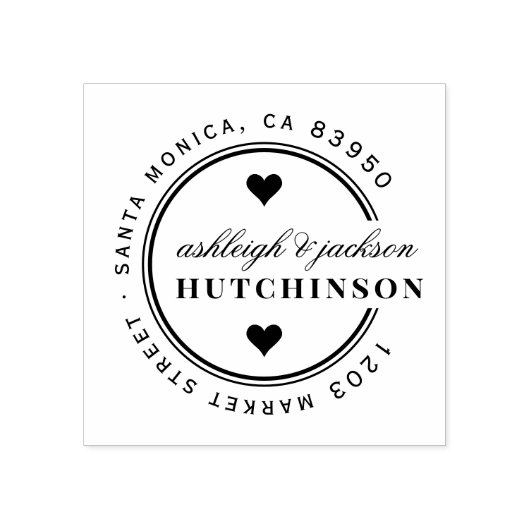 Niedlich Hearts Round Wedding Rücksendeadresse Gummistempel (Prägung)