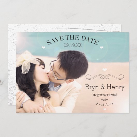 Niedlich Hearts Wavy Curvy Wirbel Foto Save the Da Einladung (Vorne/Hinten)