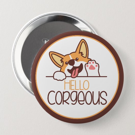 Niedlich Hello Corgi Dog Button (Vorne & Hinten)