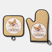 Niedlich Hello Corgi Dog Ofenhandschuh & Topflappen-Set (Vorderseite)