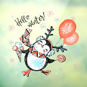Niedlich Hello Winter Happy Pinguin Reindeer Antle Fensteraufkleber (Blatt 3)