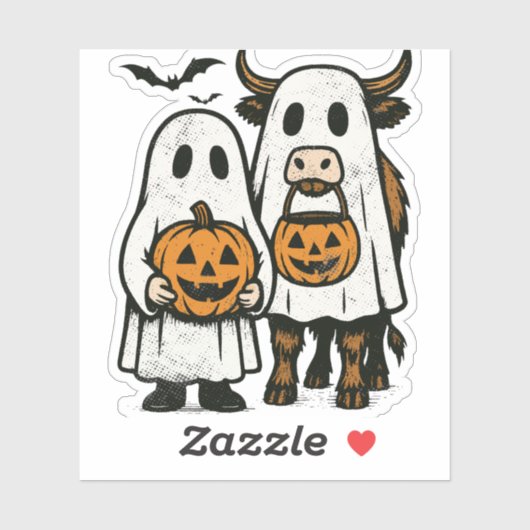 Niedlich Herbst Highland Cow Ghost Halloween 2 Aufkleber (Blatt)