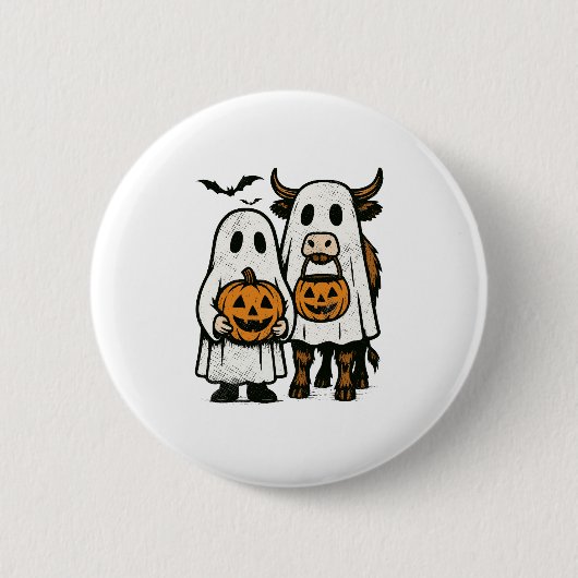 Niedlich Herbst Highland Cow Ghost Halloween 2 Button (Vorderseite)