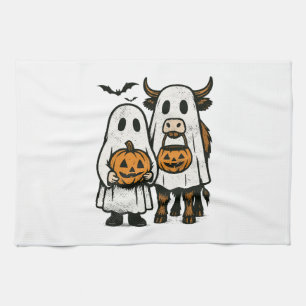 Niedlich Herbst Highland Cow Ghost Halloween 2 Geschirrtuch