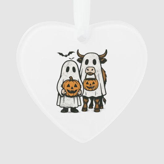 Niedlich Herbst Highland Cow Ghost Halloween 2 Ornament (Vorderseite)