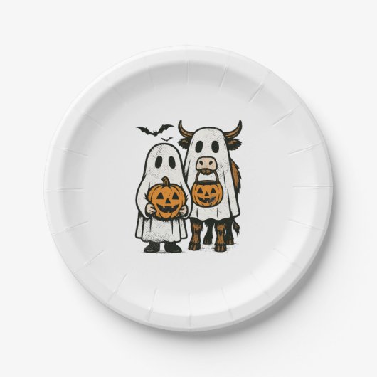 Niedlich Herbst Highland Cow Ghost Halloween 2 Pappteller (Vorderseite)