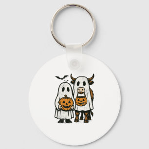 Niedlich Herbst Highland Cow Ghost Halloween 2 Schlüsselanhänger