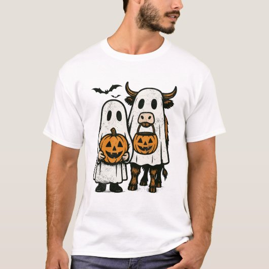 Niedlich Herbst Highland Cow Ghost Halloween 2 T-Shirt (Vorderseite)