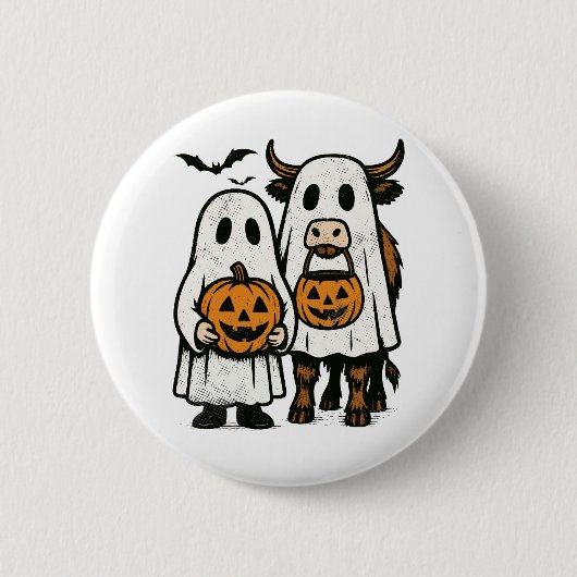 Niedlich Herbst Highland Cow Ghost Halloween Button (Vorderseite)