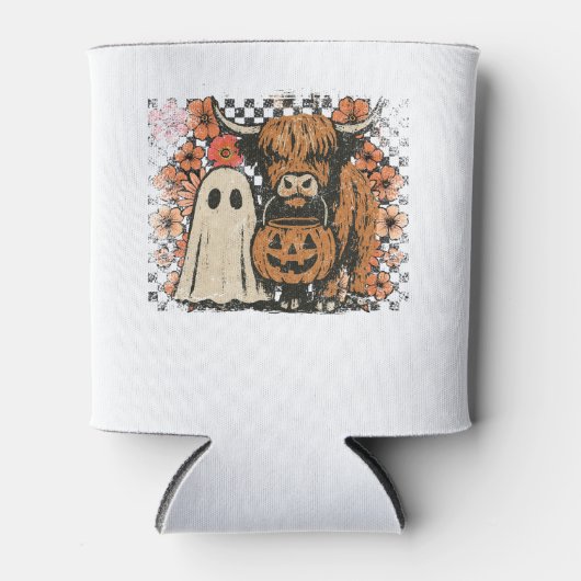 Niedlich Herbst Highland Cow Ghost Halloween Dosenkühler (Vorderseite)