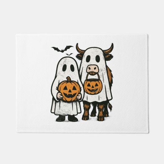 Niedlich Herbst Highland Cow Ghost Halloween Fußmatte (Vorderseite)