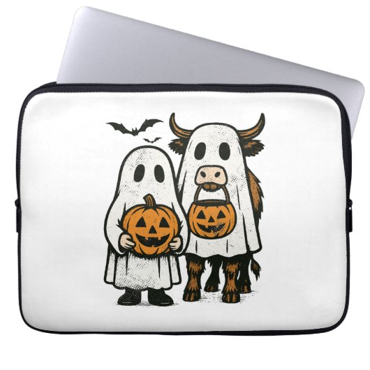 Niedlich Herbst Highland Cow Ghost Halloween Laptopschutzhülle (Vorderseite)
