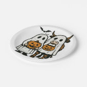 Niedlich Herbst Highland Cow Ghost Halloween Pappteller (Schrägansicht)