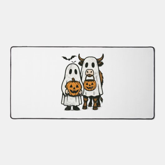 Niedlich Herbst Highland Cow Ghost Halloween Schreibtischunterlage (Vorderseite)