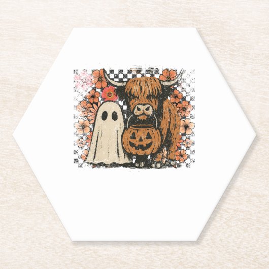 Niedlich Herbst Highland Cow Ghost Halloween Untersetzer (Vorderseite)