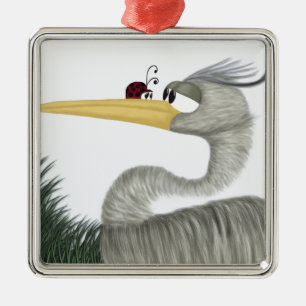 Niedlich Heron und Ladybug Ornament Aus Metall